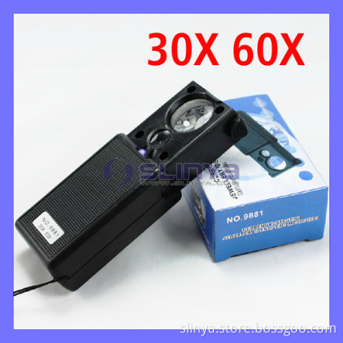 30X 60X Pull-Type Magnifier UV LED Currency Detect Jewelry Identify Loup Glass (9881)